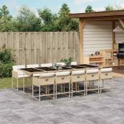 vidaXL Matgrupp för trädgården med dynor 11 delar beige konstrotting