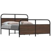 vidaXL Sängram utan madrass metall brun ek 160x200 cm
