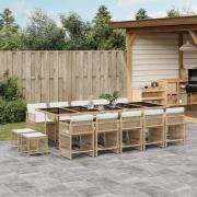 vidaXL Matgrupp för trädgården med dynor 15 delar beige konstrotting