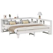 vidaXL Säng med bokhylla utan madrass vit 200x200cm massiv furu