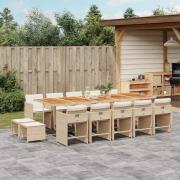 vidaXL Matgrupp för trädgården med dynor 15 delar beige konstrotting