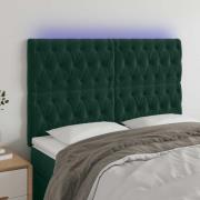 vidaXL Sänggavel LED mörkgrön 144x7x118/128 cm sammet
