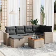 vidaXL Soffgrupp för trädgården med dynor 7 delar grå konstrotting