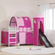 vidaXL Barns loft sängram Vit och Rosa 100 x 200 cm Metall