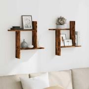 vidaXL Vägghyllor 2 st rökfärgad ek 50x12x50 cm konstruerat trä