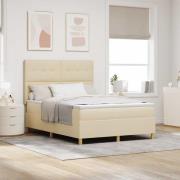 vidaXL Bäddfjäder med madrass med huvudgavel Kräm 160 x 200 cm tyg