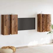 vidaXL TV-bänkset Väggmonterad 4 pcs Gammalt trä Konstruerat trä