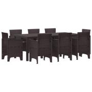 vidaXL Trädgårdsmöbelset 9 pcs Brun Polypropylen