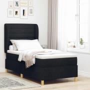 vidaXL Bäddfjäder med madrass med huvudgavel Svart 200 x 90 cm tyg
