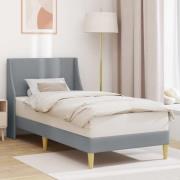 vidaXL Sängram Enfärgad med huvudgavel Ljusgrå 90 x 200 cm tyg
