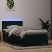 vidaXL Resårsäng med madrass och LED mörkgrön 80x220 cm sammet