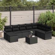 vidaXL Trädgårdsoffset med kudde med lagring 9 pcs Beige Poly rattan