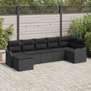 vidaXL Trädgårdsoffset med kudde 7 pcs Svart Poly rattan