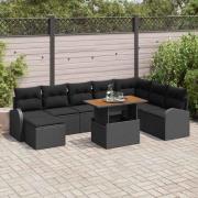 vidaXL Trädgårdsoffset med lagring 9 pcs Svart Poly rattan
