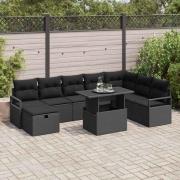 vidaXL Trädgårdsoffset med kudde med lagring 9 pcs Svart Poly rattan