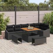 vidaXL Trädgårdsoffset med kudde med lagring 9 pcs Svart Poly rattan