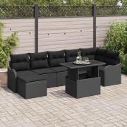 vidaXL Trädgårdsoffset med kudde med lagring 8 pcs Svart Poly rattan