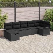 vidaXL Trädgårdsoffset med kudde med lagring 7 pcs Svart Poly rattan