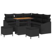 vidaXL Trädgårdsoffset med kudde med lagring 8 pcs Svart Poly rattan