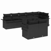 vidaXL Trädgårdsoffset med kudde med lagring 9 pcs Svart Poly rattan