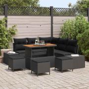 vidaXL Trädgårdsoffset med kudde med lagring 9 pcs Svart Poly rattan