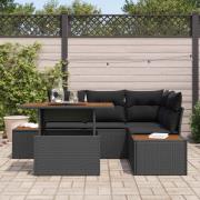 vidaXL Trädgårdsoffset med lagring 5 pcs Svart Poly rattan