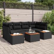 vidaXL Trädgårdsoffset med kudde med lagring 6 pcs Svart Poly rattan