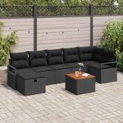 vidaXL Trädgårdsoffset med kudde med lagring 8 pcs Svart Poly rattan