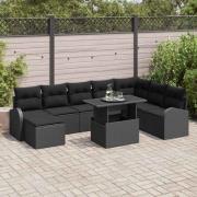 vidaXL Trädgårdsoffset med lagring 9 pcs Svart Poly rattan