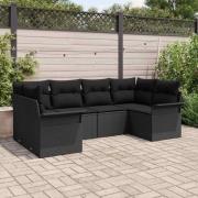 vidaXL Trädgårdsoffset med lagring 6 pcs Svart Poly rattan