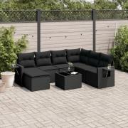 vidaXL Loungegrupp för trädgården med dynor 8 delar svart konstrotting