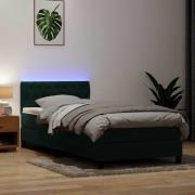 vidaXL Resårsäng med madrass och LED mörkgrön 80x220 cm sammet