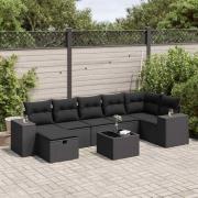 vidaXL Loungegrupp för trädgården med dynor 8 delar svart konstrotting
