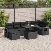vidaXL Loungegrupp för trädgården med dynor 8 delar svart konstrotting