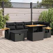 vidaXL Loungegrupp för trädgården med dynor 8 delar svart konstrotting