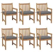 vidaXL Trädgårdsstolar 6 st med gråa dynor massiv teak