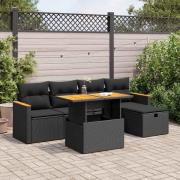 vidaXL Loungegrupp med dynor 6 delar svart konstrotting