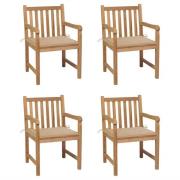 vidaXL Trädgårdsstolar med beige dynor 4 st massiv teak