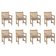 vidaXL Trädgårdsstolar med grårutiga dynor 8 st massiv teak