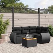 vidaXL Loungegrupp för trädgården med dynor 5 delar svart konstrotting