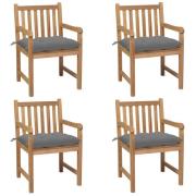 vidaXL Trädgårdsstolar med gråa dynor 4 st massiv teak
