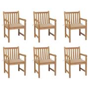 vidaXL Trädgårdsstolar 6 st med beige dynor massiv teak