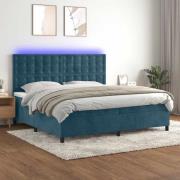 vidaXL Ramsäng med madrass & LED mörkblå 200x200 cm sammet