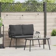 vidaXL Trädgårdsmöbelset med kudde 2 pcs Svart konstrotting
