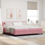 vidaXL Bäddfjäder med madrass med huvudgavel Rosa 200 x 200 cm Sammet