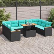 vidaXL Loungegrupp 10 delar med svarta dynor konstrotting