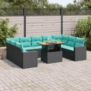 vidaXL Loungegrupp 10 delar med svarta dynor konstrotting