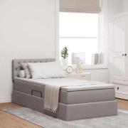 vidaXL Förvaringssäng med LED med madrass Taupe 90 x 200 cm tyg