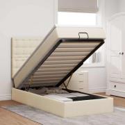 vidaXL Ottomansk säng med madrass och LED-lampor gräddvit 90x200 cm