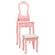 vidaXL Sminkbord med pall rosa 50x59x136 cm paulowniaträ